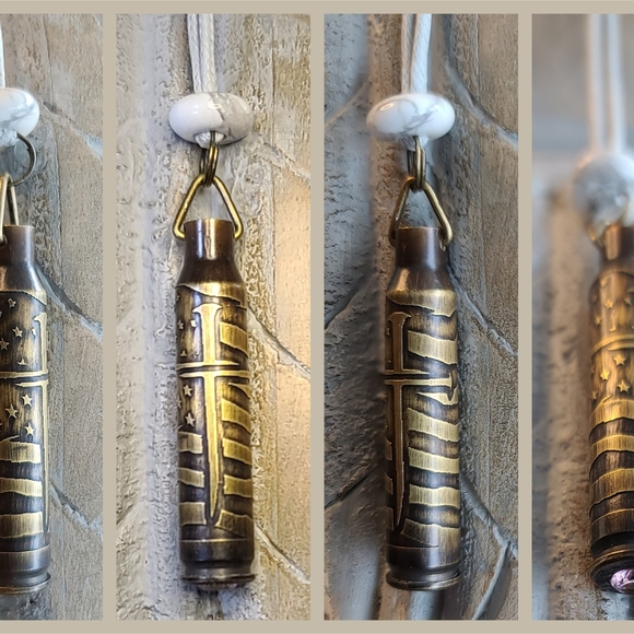 Engraved .223 Bullet with Spike Cross Necklace - Picture 2 of 3